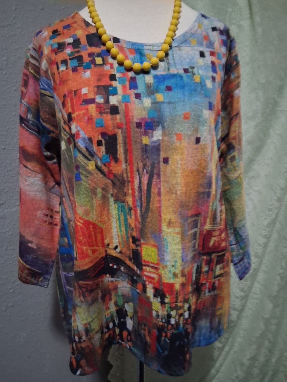 ET LOIS Fiona Top Womens Art To Wear Neck Stretch 3/4 Sleeve USA Artistic